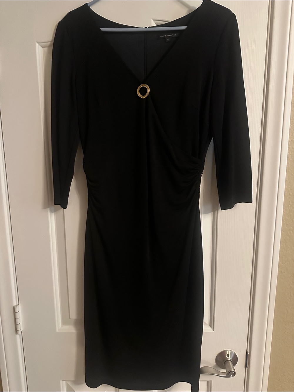 David Meister Black Sheath Dress with Gold Ring